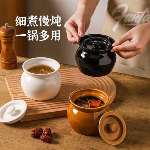 DEATKN German crock pot soup ceramic stew pot water-proof stew household one-person small crock pot simmering soup high temperature resistant lidded soup pot soup 3 pieces for a family of three stew pot 420ml (white + cyan + brown