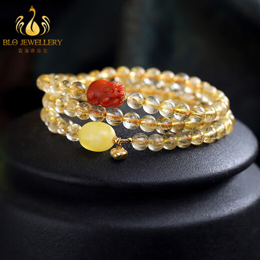 Bailuoqi Blonde Crystal Bracelet Women's Gold Hair Crystal Bracelet Cat's Eye Yellow Crystal Bracelet Beads 6mm