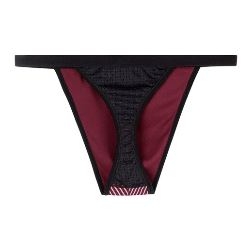 LPCSS Men's Striped Thong Modal Sexy Underwear Fashion Back Piece Ice Silk Mesh Men's T-Pants High-Looking Black + Burgundy L_100-120Jin Jin is equal to 0.5kg
