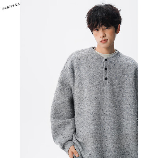 Yuexiang Henry Collar Sweater Men's Autumn Lazy Style Blended Retro Sweater Large Size Loose Versatile Sweater Jacket Trendy Gray M