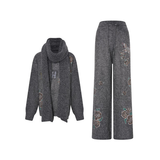 TCH Sweater Suit Women's 25th Autumn and Winter Floral Hot Diamond Design Slim Commuting Style Elegant Style Three-piece Set Dark Gray M 80-120Jin Jin is equal to 0.5 kg