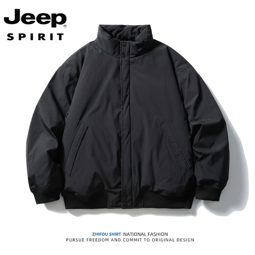 JEEP SPIRIT American simple down jacket men's winter style 90 white duck down thickened warm jacket stand-up collar baseball jacket black M