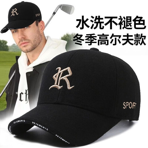 Xin Haorui baseball cap men's winter new embroidered breathable sun hat women's trendy peaked cap mountaineering outdoor sports cap black gold embroidery-three-dimensional R winter style plus velvet one size