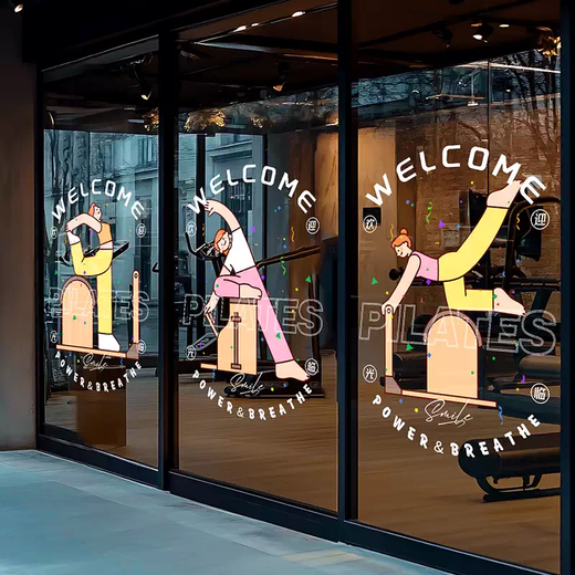 Yusenyi Fashion Pilates Cartoon Illustration Glass Door Sticker Yoga Studio Sports Creative Poster Sticker Layout Quiet Q040B Medium