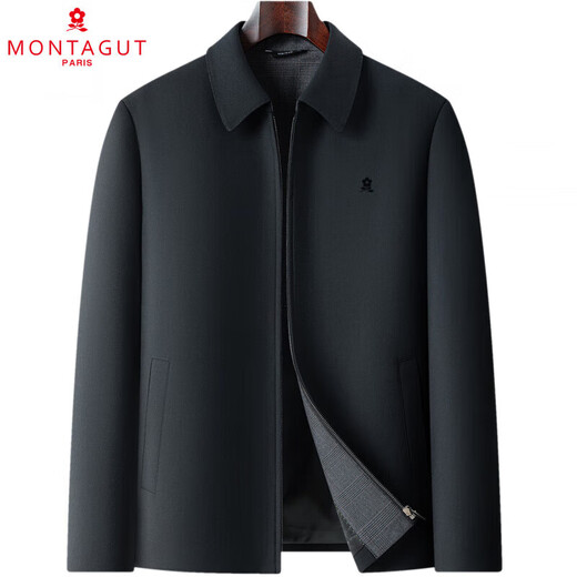 MONTAGUT wool jacket for middle-aged and elderly men with lapel solid color business casual spring and autumn jacket dad windbreaker jacket black (zipper) M 170/88A (recommended 115-130 Jin Jin equals 0.5 kg)