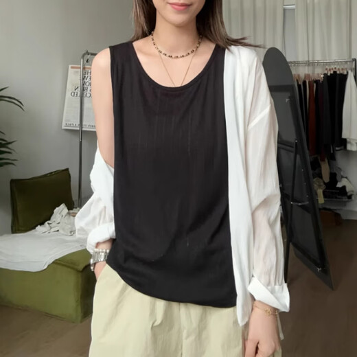 Large size loose and casual bottoming sleeveless camisole for women summer new fat mm round neck inner wear white Thai style/unique/belly cover/super popular M recommended 90-100Jin Jin equals 0.5 kg