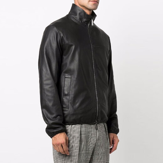 EMPORIO ARMANI New Year's gift solid color zipper leather jacket men's black black one size 44