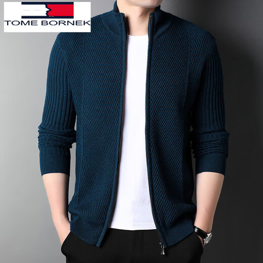 TOME BORNEK Tommy Tommy Men's Autumn and Winter 100% Cardigan Cardigan Casual Loose Jacket Men's Knitted Top Black 105/170/88A