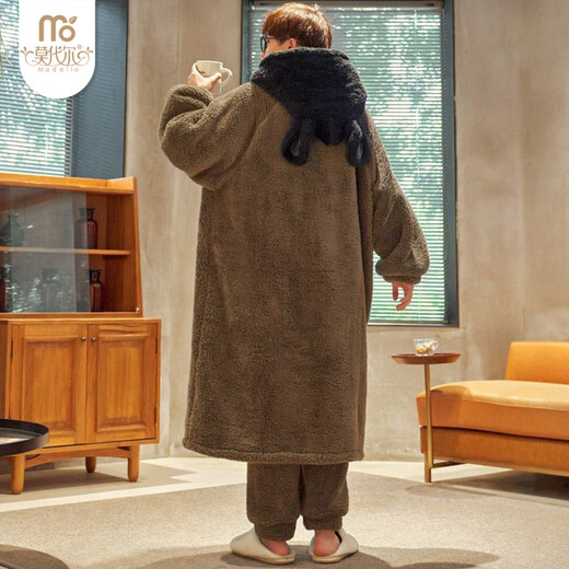 Модальные пижамы из кораллового флиса, мужские осенне-зимние новые плюс бархатные теплые пижамы, повседневный мультяшный комплект, можно носить вне дома.