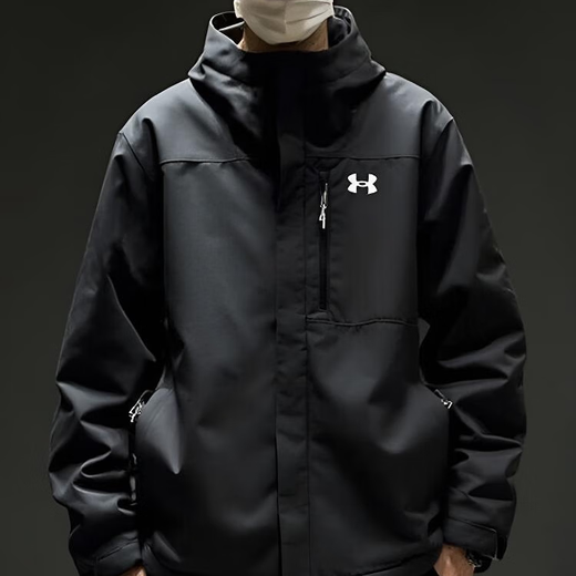 Under Armor Men's Autumn and Winter New Sports Fleece Warm Liner Outdoor Windproof Three-in-One Hooded Jacket 1371585-002 XL