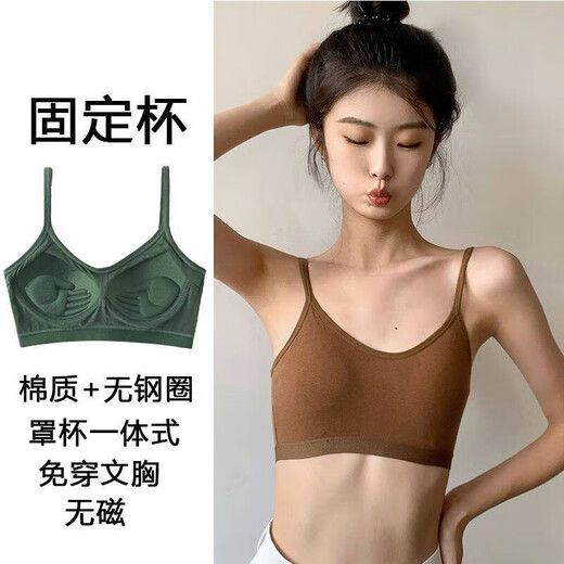 Clolv kiss sexy fixed cup camisole beauty vest underwear for women with small breasts and small breasts gathered to prevent sagging girl inner wear sweet tube top two pieces #black+grey S 75-90Jin Jin is equal to 0.5kg and the lower bust is about 65CM