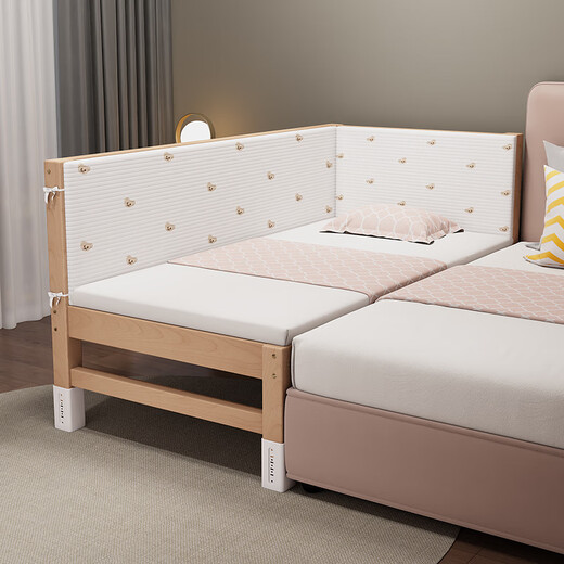 Customized beech children's bed spliced large bed with guardrail single girl's widened baby bedside solid wood crib with guardrails on both sides and no ladder + Class A pure cotton bedside 190x100cm