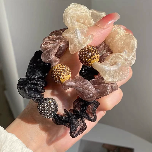 Hair tie rubber band new style rhinestone mesh headband for women simple temperament high-end organza hair tie organza sparkling diamond hair rope - mixed pack - 6 pieces