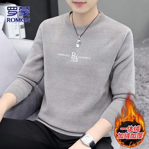 ROMON sweater men's autumn and winter velvet thickened round neck sweater clothes casual men's thermal clothing sweater