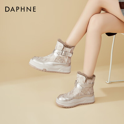 DAPHNE Daphne thick-soled snow boots women's short boots 2025 new women's boots plus velvet warm student cold-resistant cotton boots gold plus velvet heel height 5cm 37 (235mm) standard size