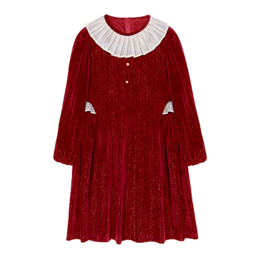 Little Naive children's sparkling velvet dress autumn and winter girls' velvet one-year-old dress princess dress berry red 120