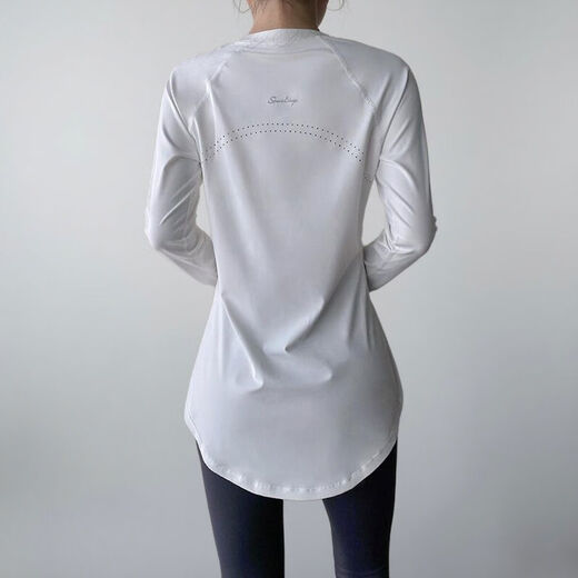 Pilates yoga wear butt-covering top long-sleeved mid-length waist slimming sports quick-drying t-shirt fitness wear for women temperament white short-sleeved S S