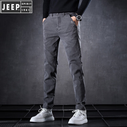 JEEP SPIRIT2025 Spring Men's Casual Pants Korean Style Trendy Slim Small Straight Jeans Versatile and Handsome Slim Men's Pants Dark Gray UK-653 [Regular] 32 2-foot-5 Suggestions [130-144Jin [Jin equals 0.5 kg]]