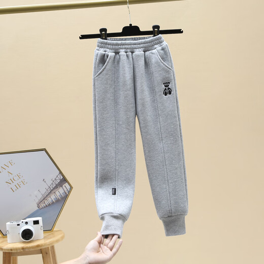 Dormir Xiaohongshu pantalones populares para niñas otoño e invierno 2025 nuevos pantalones deportivos todo en uno para niños grandes más pantalones deportivos de terciopelo Estilo occidental para niñas y niños gris más terciopelo tamaño altura recomendada 105115 aproximadamente 120