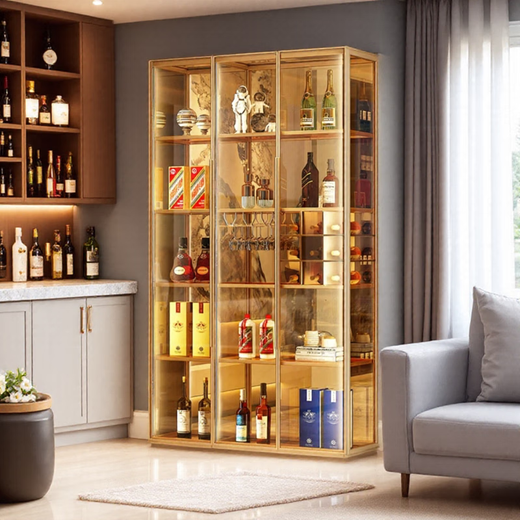 Yusenyi wall-mounted custom-made glass wine cabinet wine cabinet brushed gold display cabinet seven doors