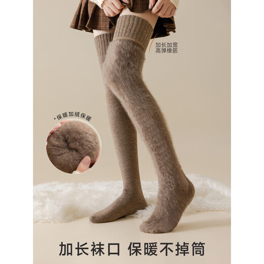 NEARKINS wool over-the-knee socks for women in autumn and winter, extra length and velvet, thickened and warm thigh socks, non-slip, non-falling, high socks, black 1, one size fits all, 35-40 soft waxy wool_extended over the knee_no long johns