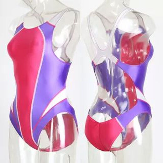 Sleeveless color-blocked glossy elastic silky backless swimsuit tight Japanese style Paluffi T jumpsuit for men and women Peacock Blue No Chest Mark M M