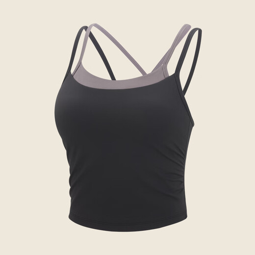 VfU medium-intensity sports bra is soft and skin-friendly, fashionable and beautiful, and can be worn outside with a suspender yoga vest for Pilates training, black and color matching M