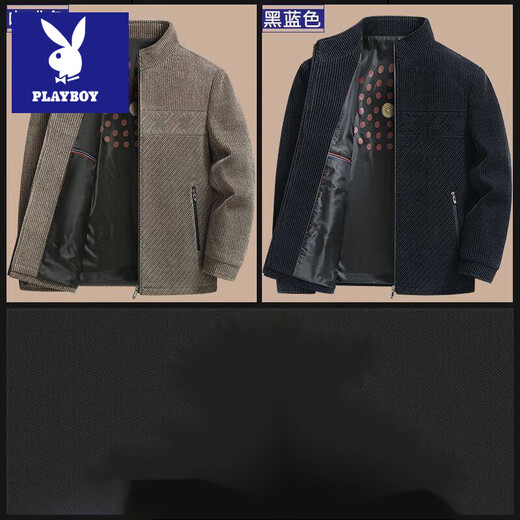 Playboy Dad Jacket Spring and Autumn Style Middle-aged Woolen Jacket Men's Autumn Middle-aged and Elderly 50-Year-Old Grandpa Clothes (Spring and Autumn Style) Black Blue M 170/88A Suitable for 80-100 Jin Jin equals 0.5 kg