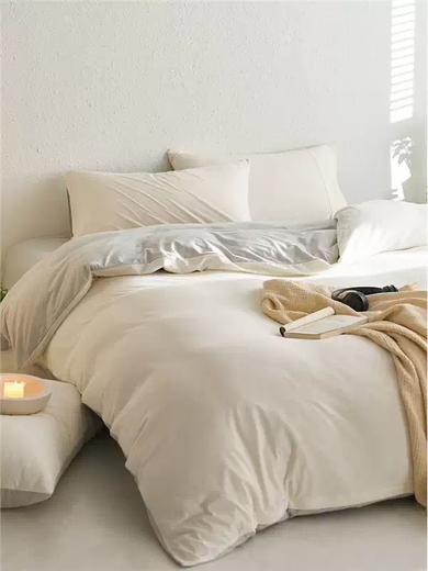 Yusenyi KASA knitted cotton four-piece set for naked sleeping pure cotton Tianzhu cotton 100 cotton class A baby grade quilt cover sheet shopkeeper's own white tea Qinghuan 1.5m5 feet bed + bed sheet set