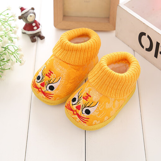 忻悦晴新生儿虎头鞋婴儿秋冬宝宝地板鞋高筒棉鞋红色鞋子冬季周岁鞋子 醒狮红色 12 适合0-5个月