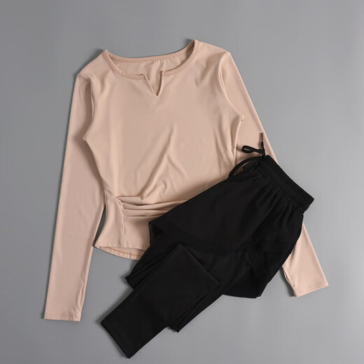 LI NING Li Ning Flagship Store 2025 autumn and winter new yoga clothing set for women, high-end Pilates training fitness long pink top + purple pants S