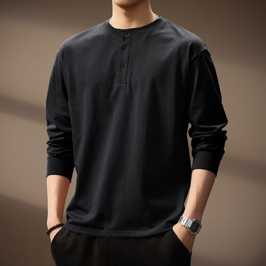 AX Armani broken code 2026 high-end simple solid color Henry collar long-sleeved shirt for men autumn loose heavyweight retro hit brown M suitable for 110-130Jin Jin is equal to 0.5 kg