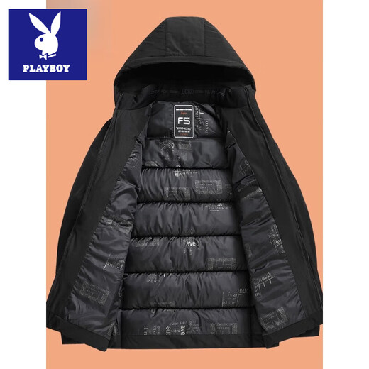 Playboy middle-aged and elderly winter cotton coat thickened dad down cotton coat middle-aged men's cotton padded jacket dad winter coat black L 175 suitable for 90-115 Jin Jin equals 0.5 kg