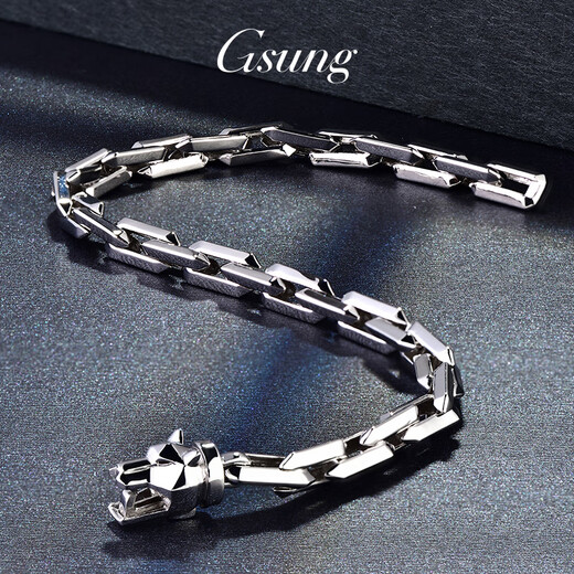 GsunG platinum PT950 wolf head bracelet, simple and fashionable men's pure platinum solid bracelet, can be customized as a gift for boyfriend. Priced by gram, contact customer service before bidding.