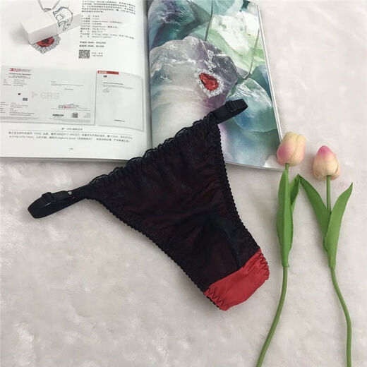 New men's adjustable thin strap suspender thong sexy men's close-fitting lace underwear black L recommended 95-110Jin Jin equals 0.5 kg