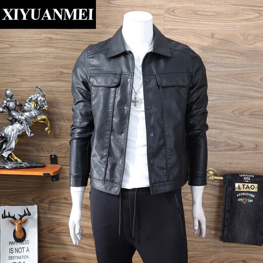 Nishihara Mei Nishihara Mei Lapel Leather Jacket Autumn and Winter Trendy Casual Simple Motorcycle Jacket Handsome Slim Leather Jacket Men's Outer Black L