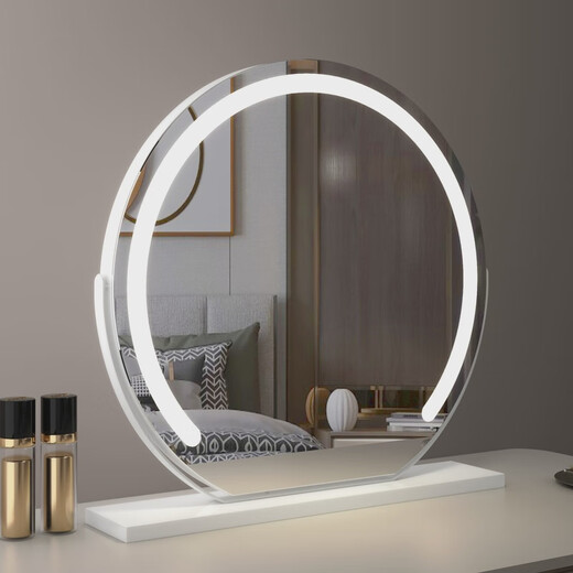 High-definition LED vanity mirror with light vanity mirror desktop smart home simple master bedroom semicircle silver 50 diameter rechargeable rotating touch three-tone lighting