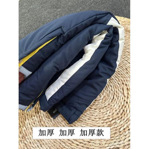 Autumn and winter children's outdoor thickened baby bag ski pants for small, medium and large children, boys' windproof and warm pants, navy blue with straps PT02, one size fits all 110