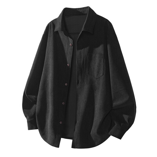 MiiOW American Corduroy Shirt Men's Autumn and Winter Plus Velvet 2025 Loose Outer Clothing Trendy Cardigan Jacket Black 2XL