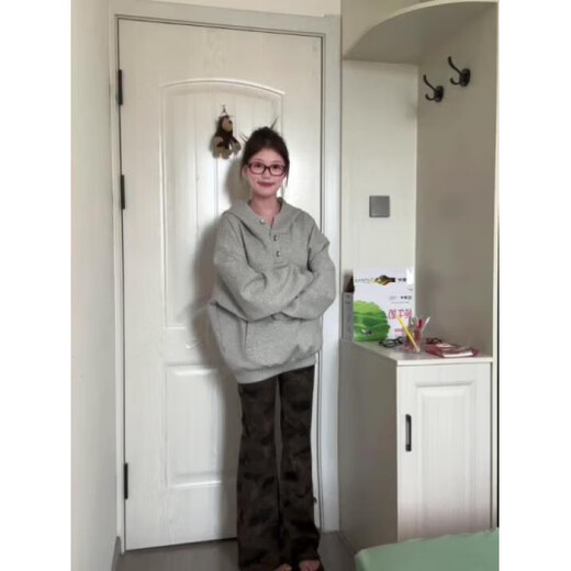 Xiaohongshu hot product Yingge shirt American high collar button hooded sweatshirt for women 2025 autumn trendy brand loose niche design S recommended 80-90Jin Jin equals 0.5kg one size