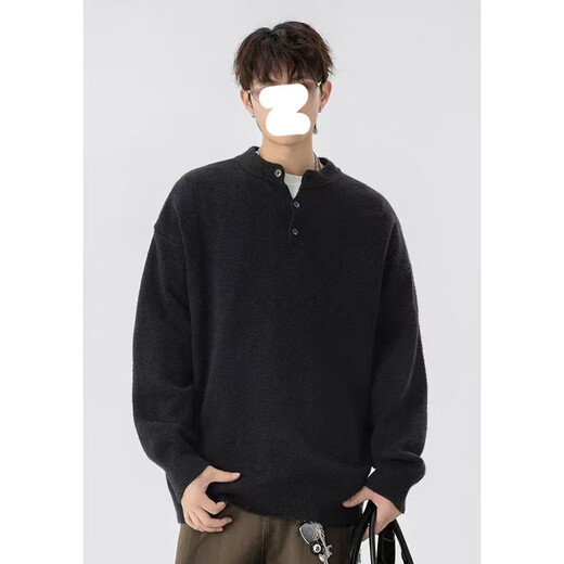 7 excellent products Sweater Men's Autumn and Winter New American Henry Collar Knitted Bottoming Jacket Lazy Casual Top Men XZ-D66 Black M