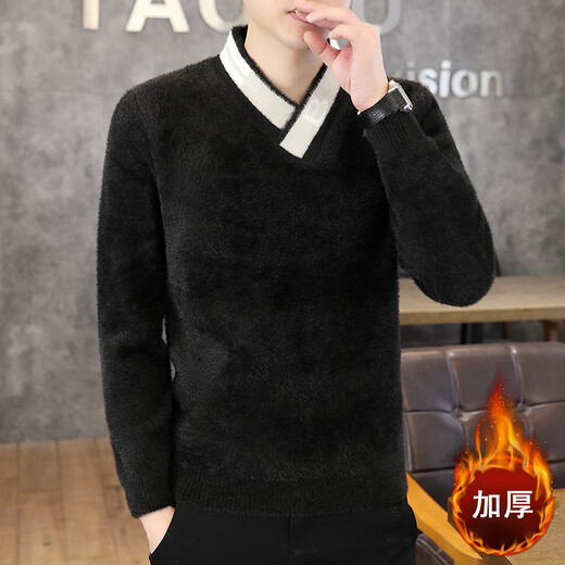Jacket sweater men's velvet thickened winter warm sweater Korean style men's imitation mink velvet Henry collar bottoming shirt top 24014 white M recommended 80-100Jin Jin equals 0.5 kg