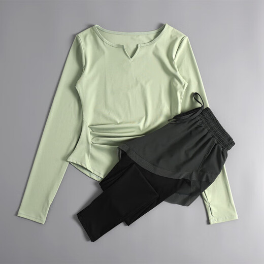 LI NING Li Ning Flagship Store 2025 autumn and winter new yoga clothing set for women, high-end Pilates training fitness long pink top + purple pants S