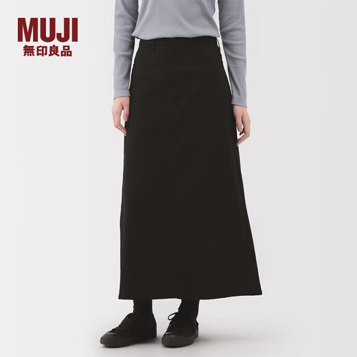 MUJI Women's Stretch Mercerized Twill A-Line Skirt Long Skirt Women's 25th Autumn Skirt Women's BE1YTC5A Black M (160/66A)