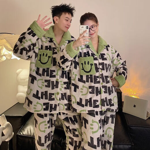 Victoria style couple autumn and winter coral pajamas for one man and one woman in winter new flannel home clothes plus velvet thickened suit 88600 - thickened flannel M female + male L
