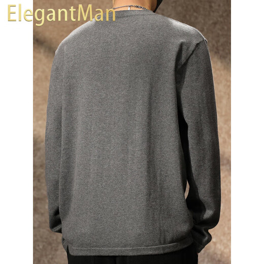 ElegantMan American retro tough guy Henry collar sweater men's autumn 2025 new long-sleeved T-shirt men's loose Henry shirt dark gray S _ 90-Jin Jin equals 0.5 kg