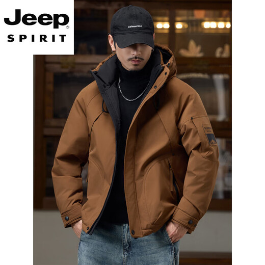 JEEP SPIRIT Workwear Jacket Down Jacket Men's Winter Thickened 2025 New Men's Short Loose Hooded Warm Jacket Army Green 2XL 160-175Jin Jin is equal to 0.5 kg