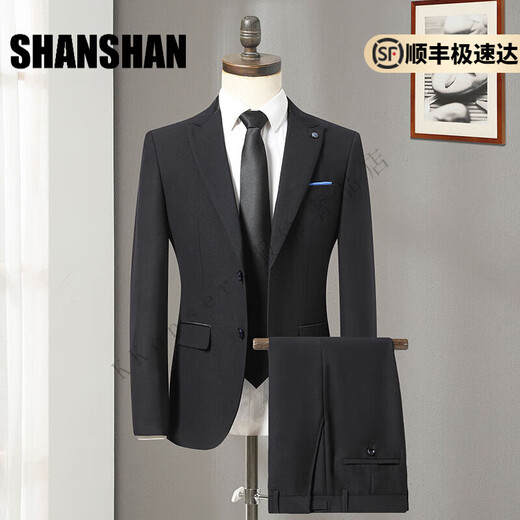 Shanshan (SHANSHAN) light luxury brand men's suit black dress slim fashion wedding business suit for men black XL 180/50B/34