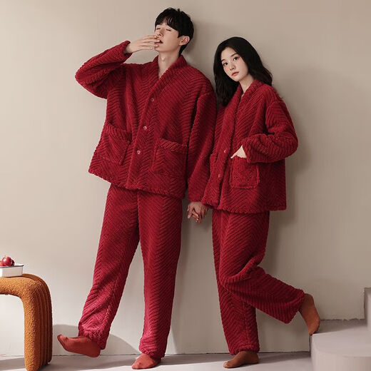 Victoria's Style 2 Set Price Flannel Couple Pajamas Winter Thickened Warm Coral Fleece Men's Suit Casual Outerwear Home Clothing Women 9011 M Female + Male L