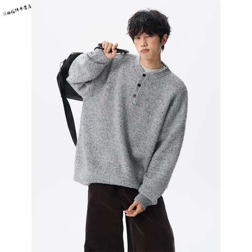 Yuexiang Henry Collar Sweater Men's Autumn Lazy Style Blended Retro Sweater Large Size Loose Versatile Sweater Jacket Trendy Gray M